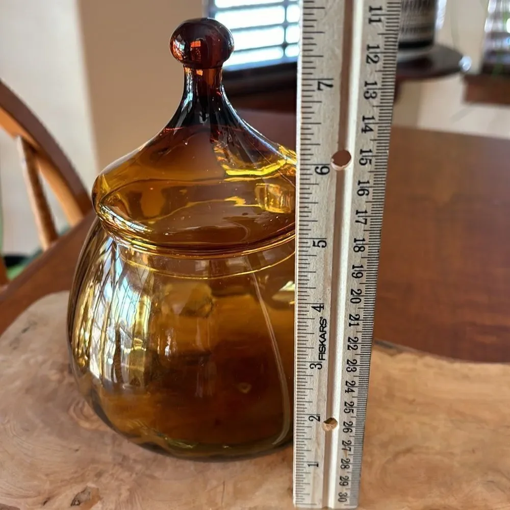 Vintage Empoli Amber Ribbed Apothecary Jar